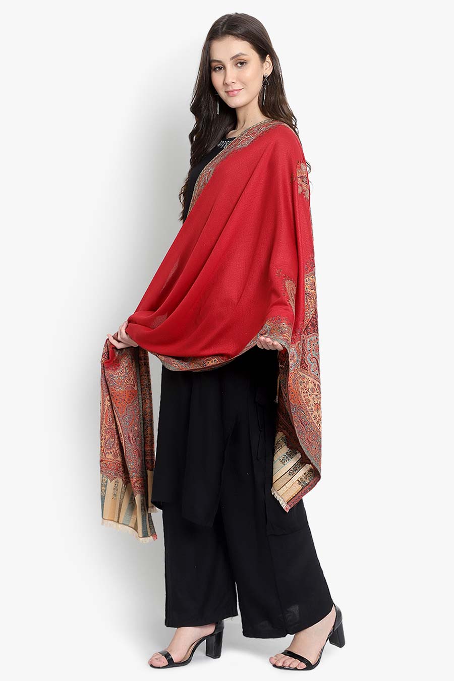 Red Paisley Kaani Cutting Fine Wool Stole