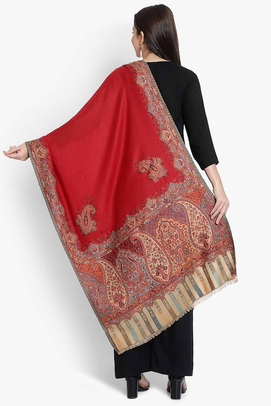 Red Paisley Kaani Cutting Fine Wool Stole