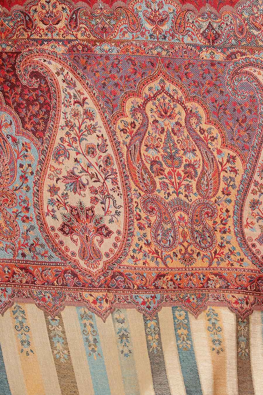 Red Paisley Kaani Cutting Fine Wool Stole
