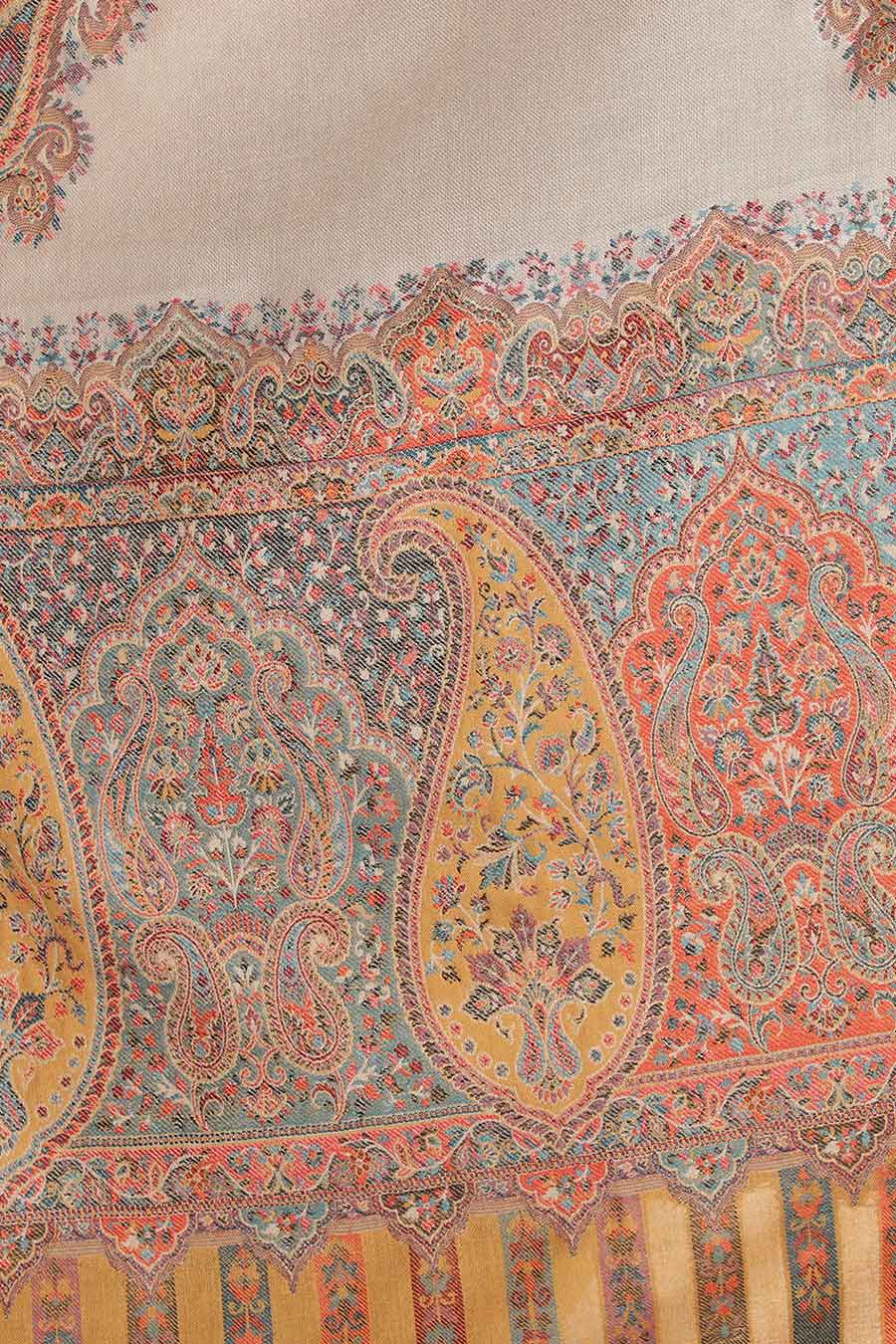 Beige Paisley Kaani Cutting Fine Wool Stole