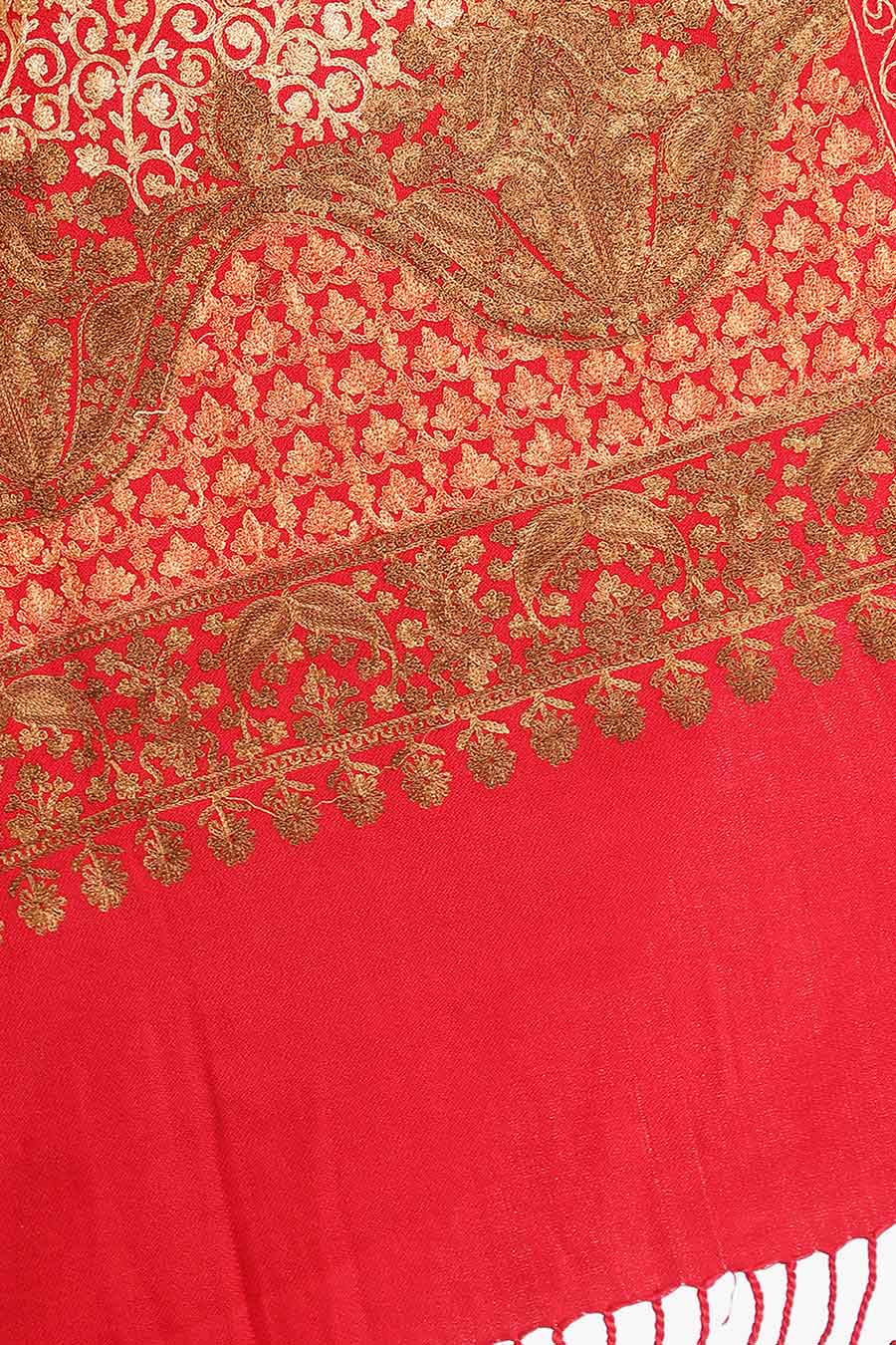 Red Fine Wool Blend Embroidered Stole