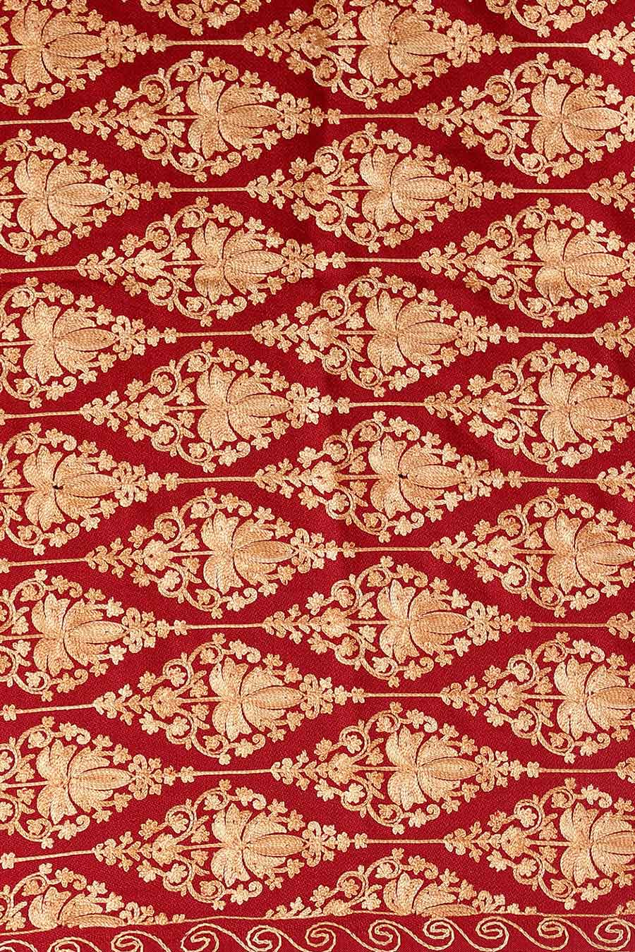 Red Fine Wool Blend Embroidered Stole