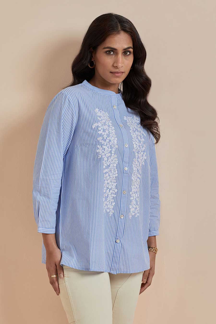 Blue Cotton Embroidered Top