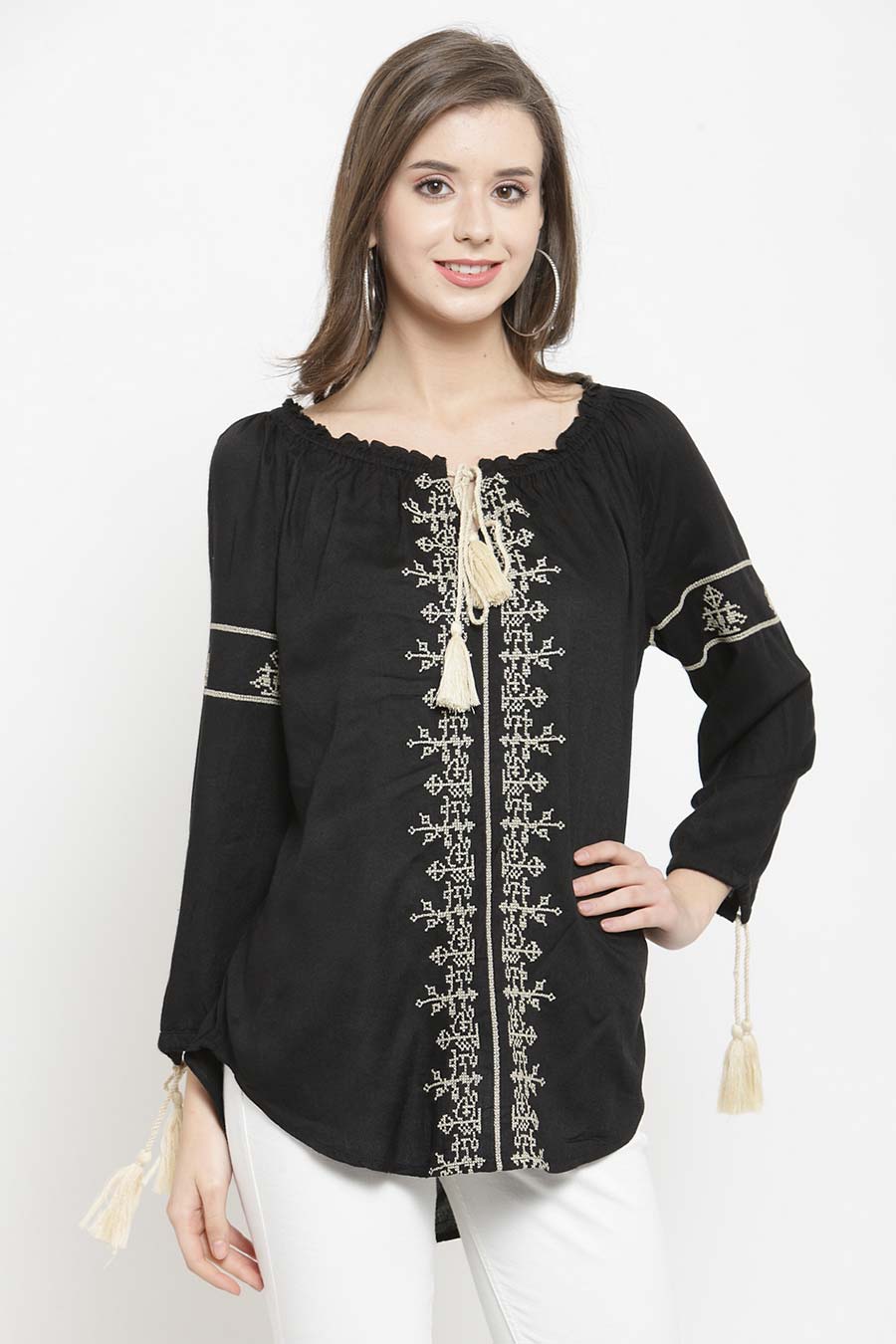 Black Cotton Embroidered Top