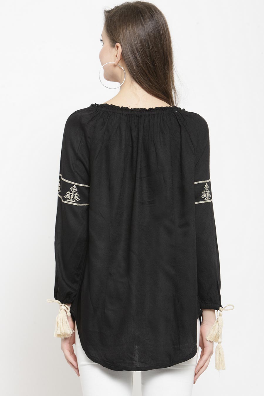 Black Cotton Embroidered Top