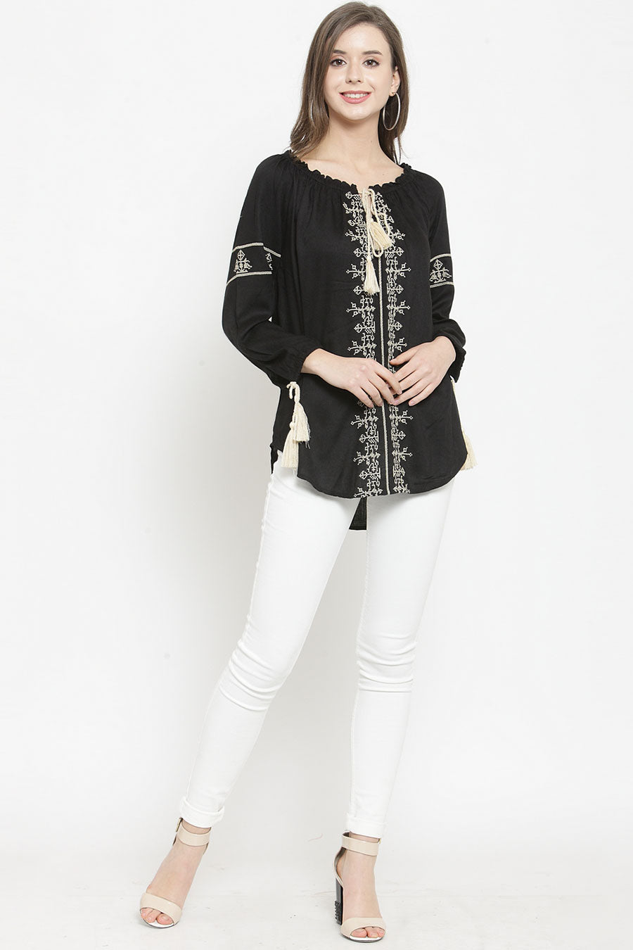 Black Cotton Embroidered Top