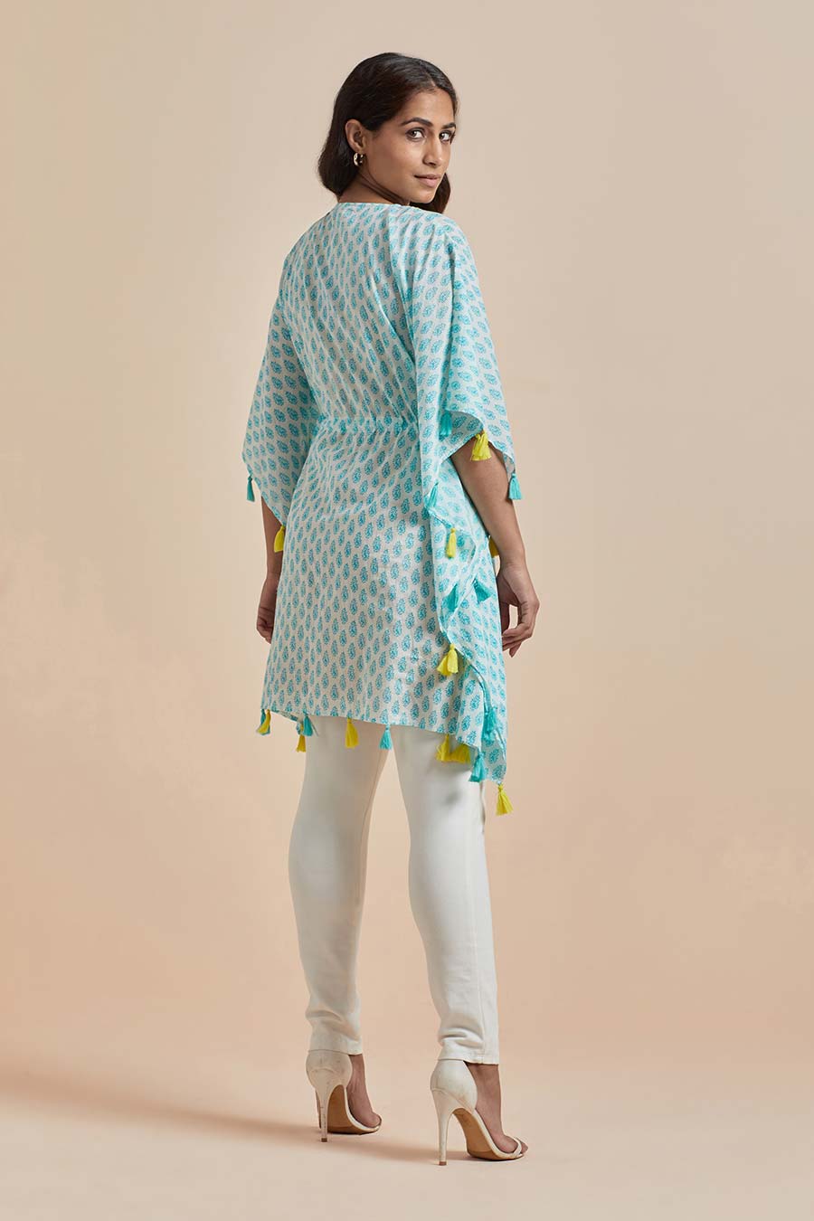 Green Cotton Printed Short Kaftan