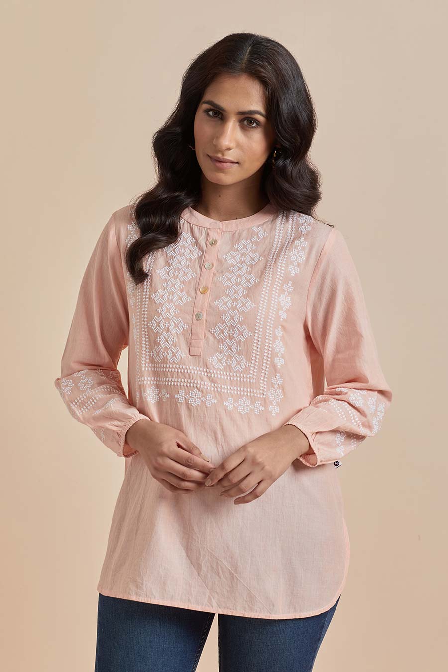 Peach Cotton Embroidered Top