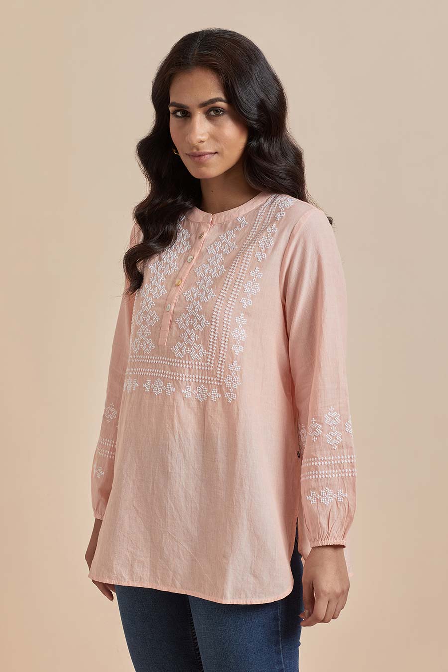 Peach Cotton Embroidered Top