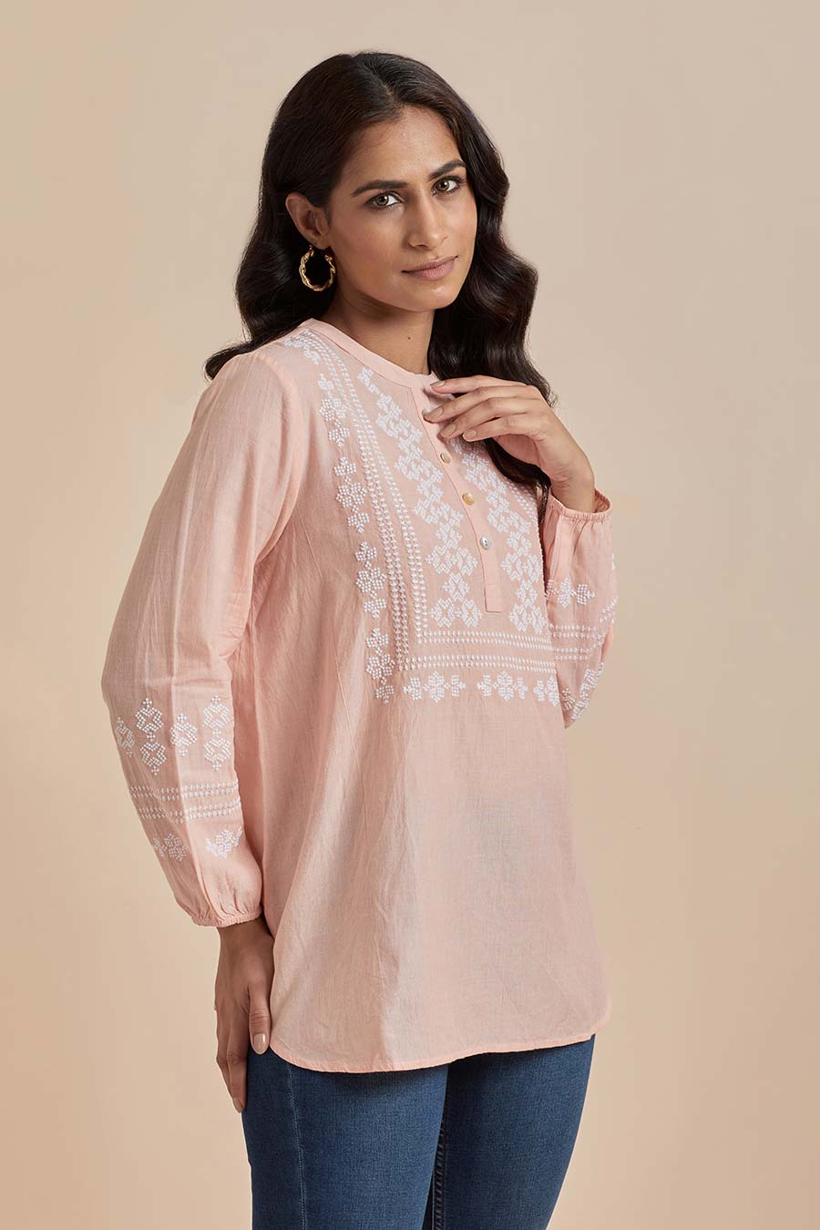 Peach Cotton Embroidered Top