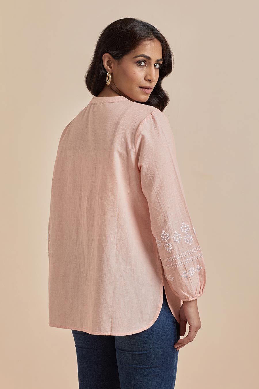 Peach Cotton Embroidered Top