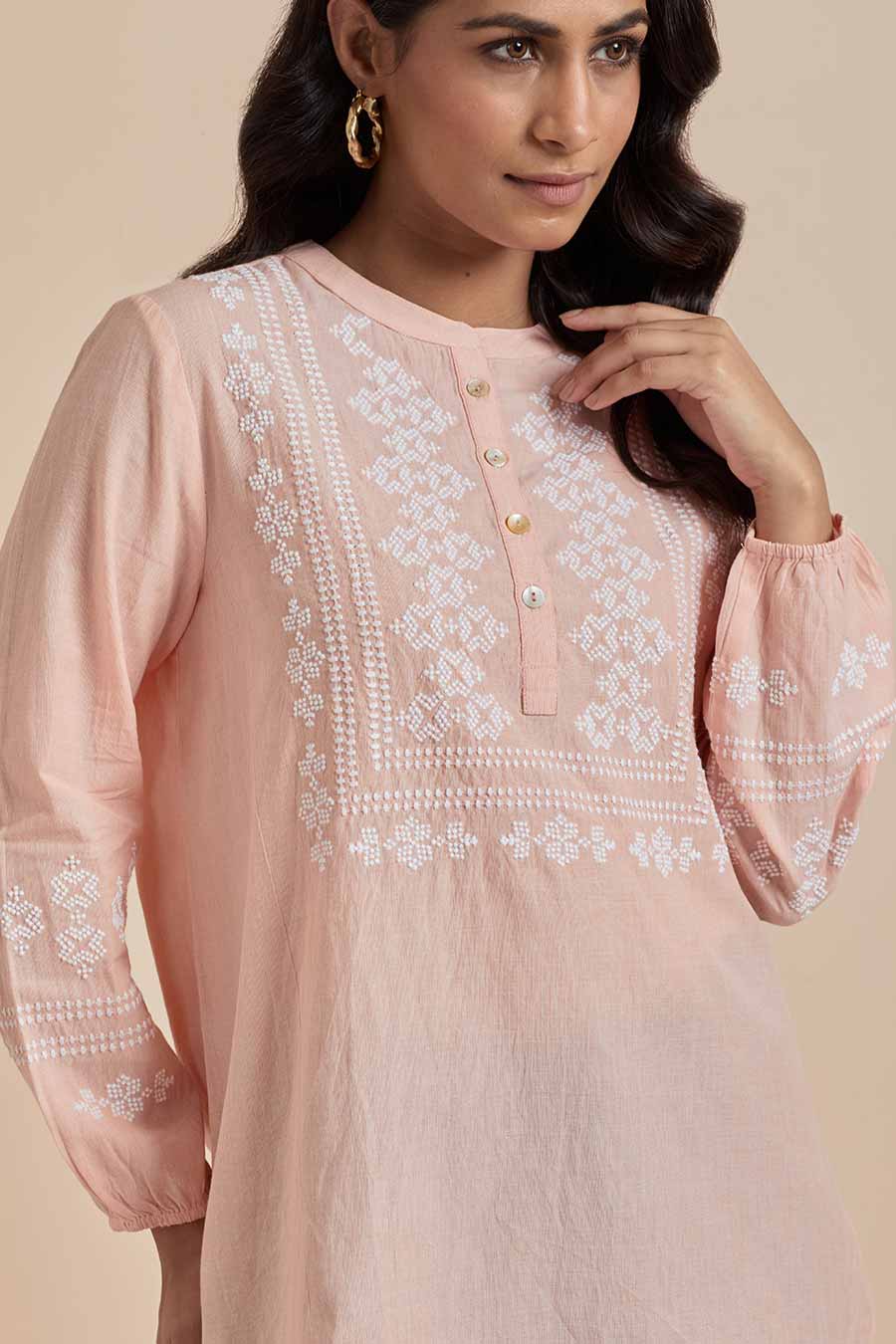 Peach Cotton Embroidered Top