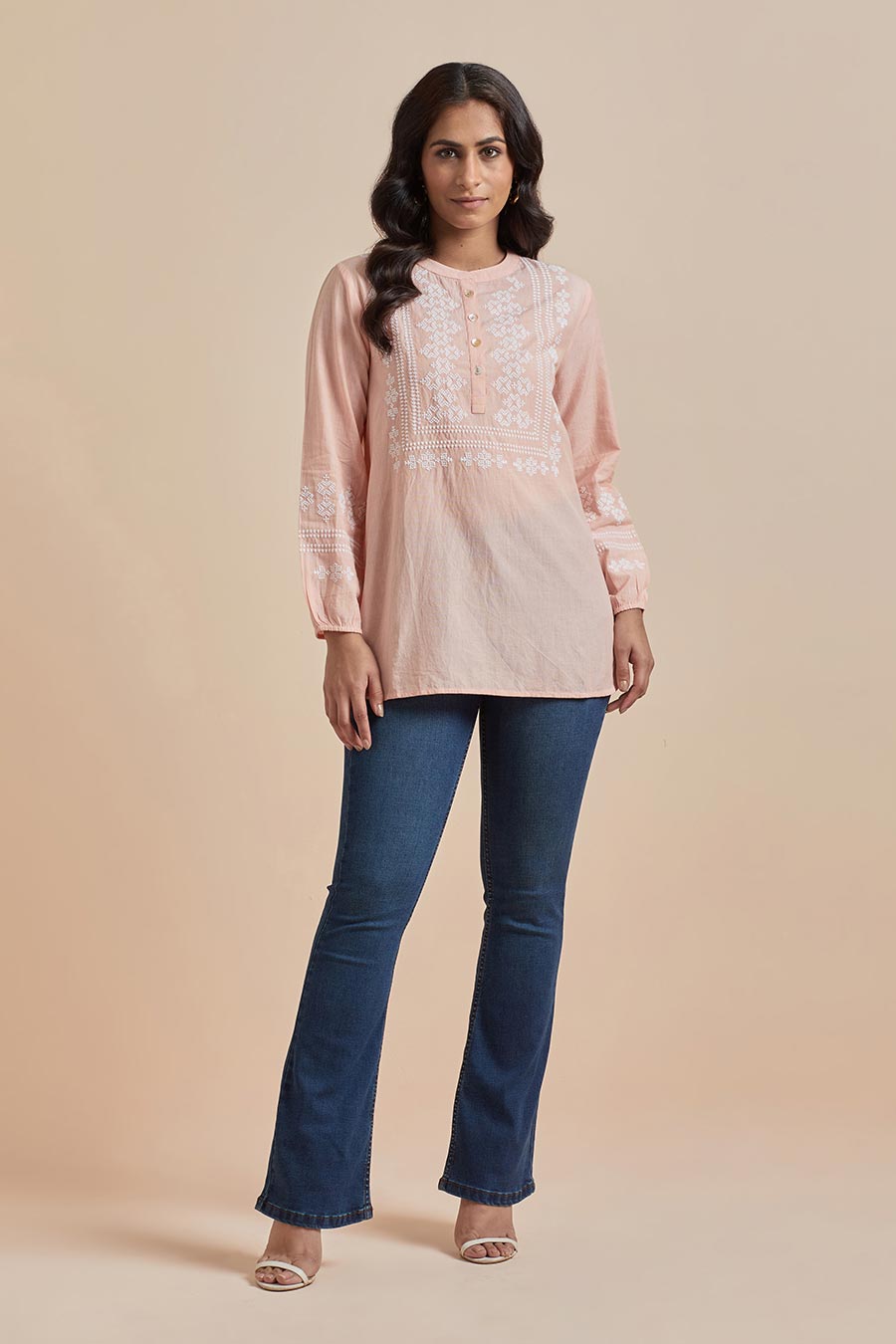 Peach Cotton Embroidered Top