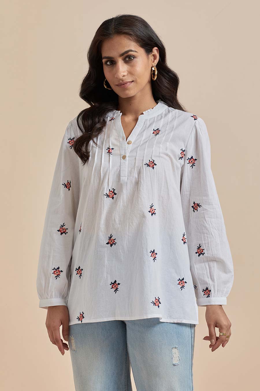 White Cotton Embroidered Top