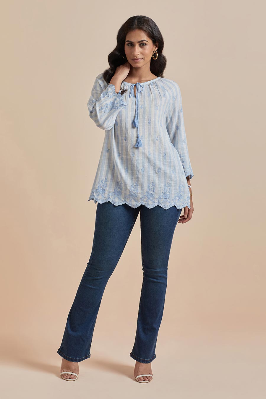 Blue Cotton Embroidered Top