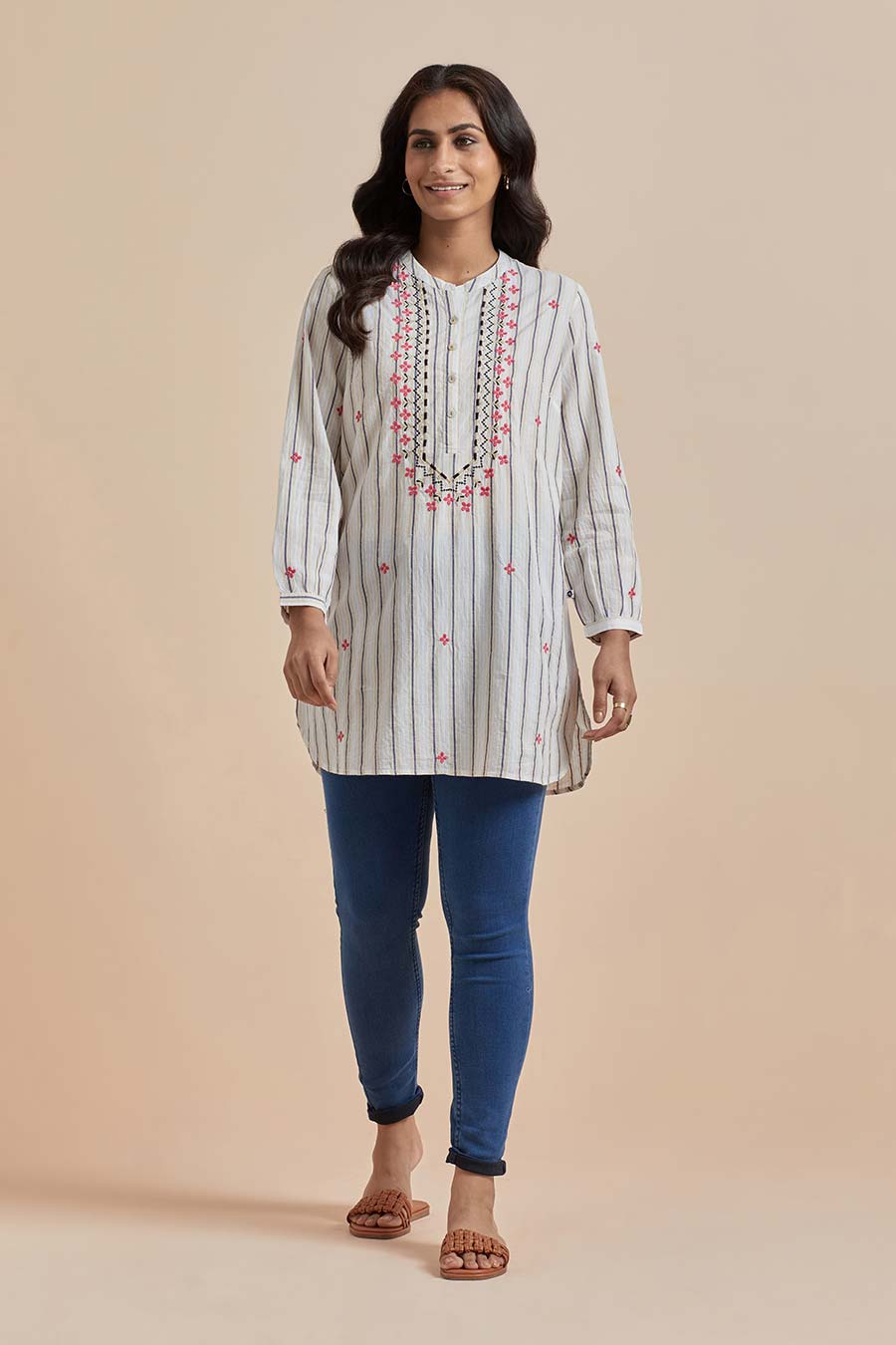 Beige Cotton Embroidered Top