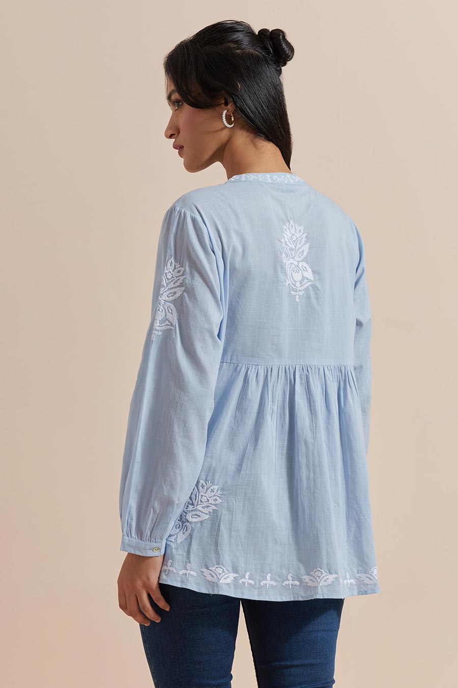 Blue Cotton Embroidered Top