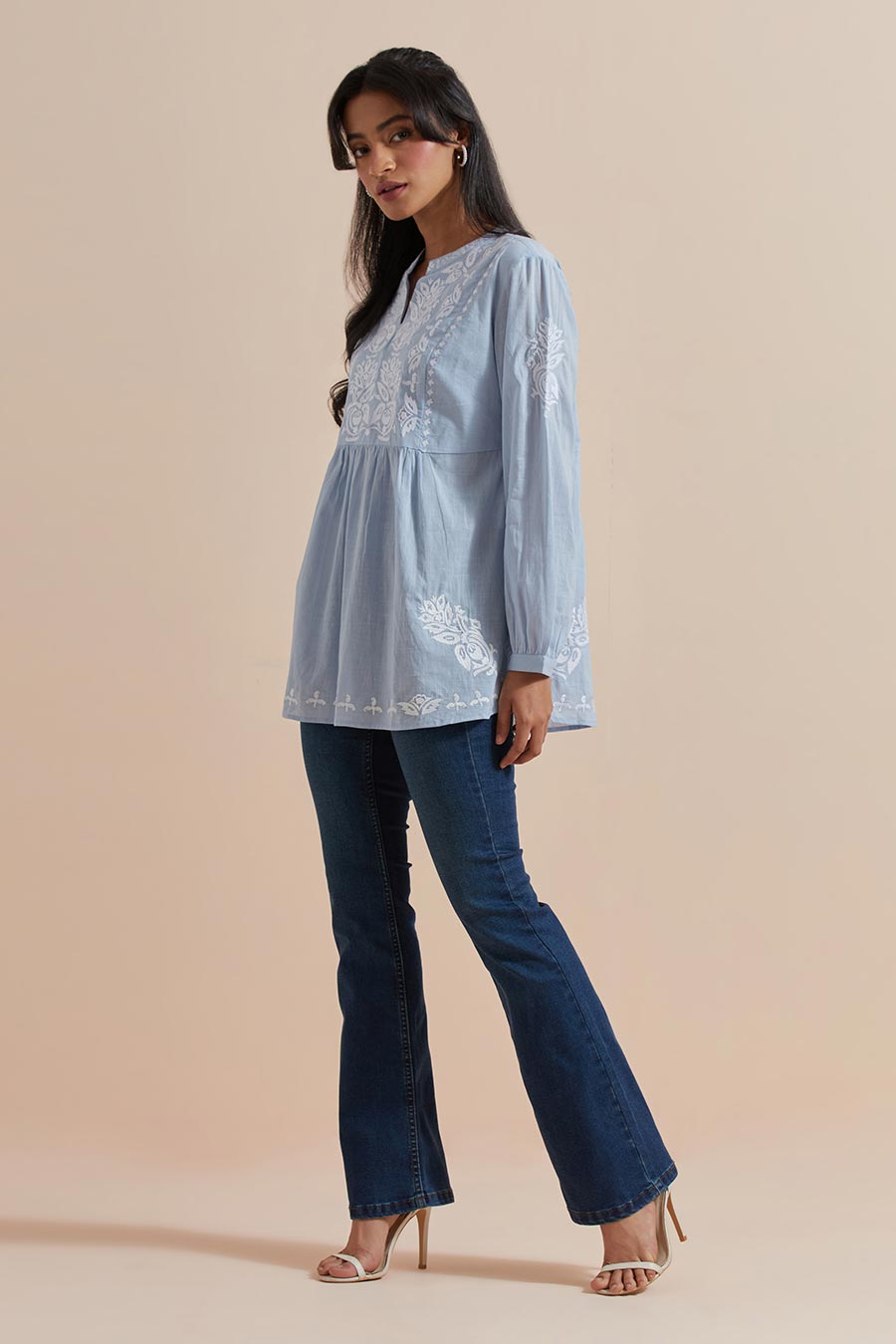 Blue Cotton Embroidered Top