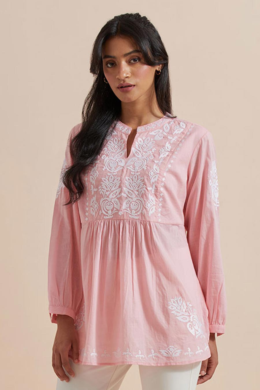 Pink Cotton Embroidered Top