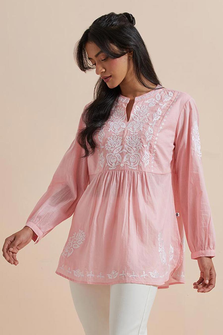 Pink Cotton Embroidered Top