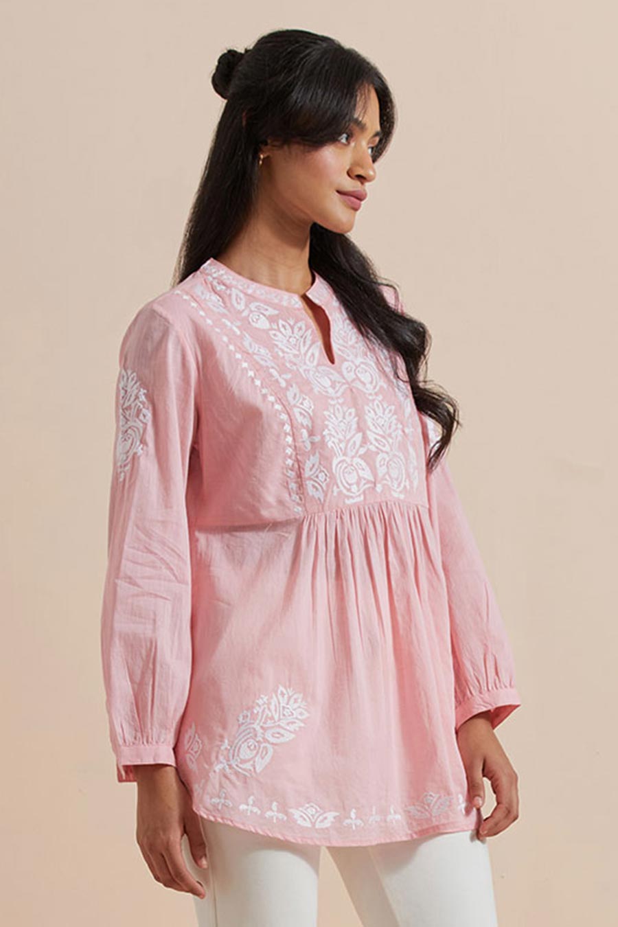 Pink Cotton Embroidered Top