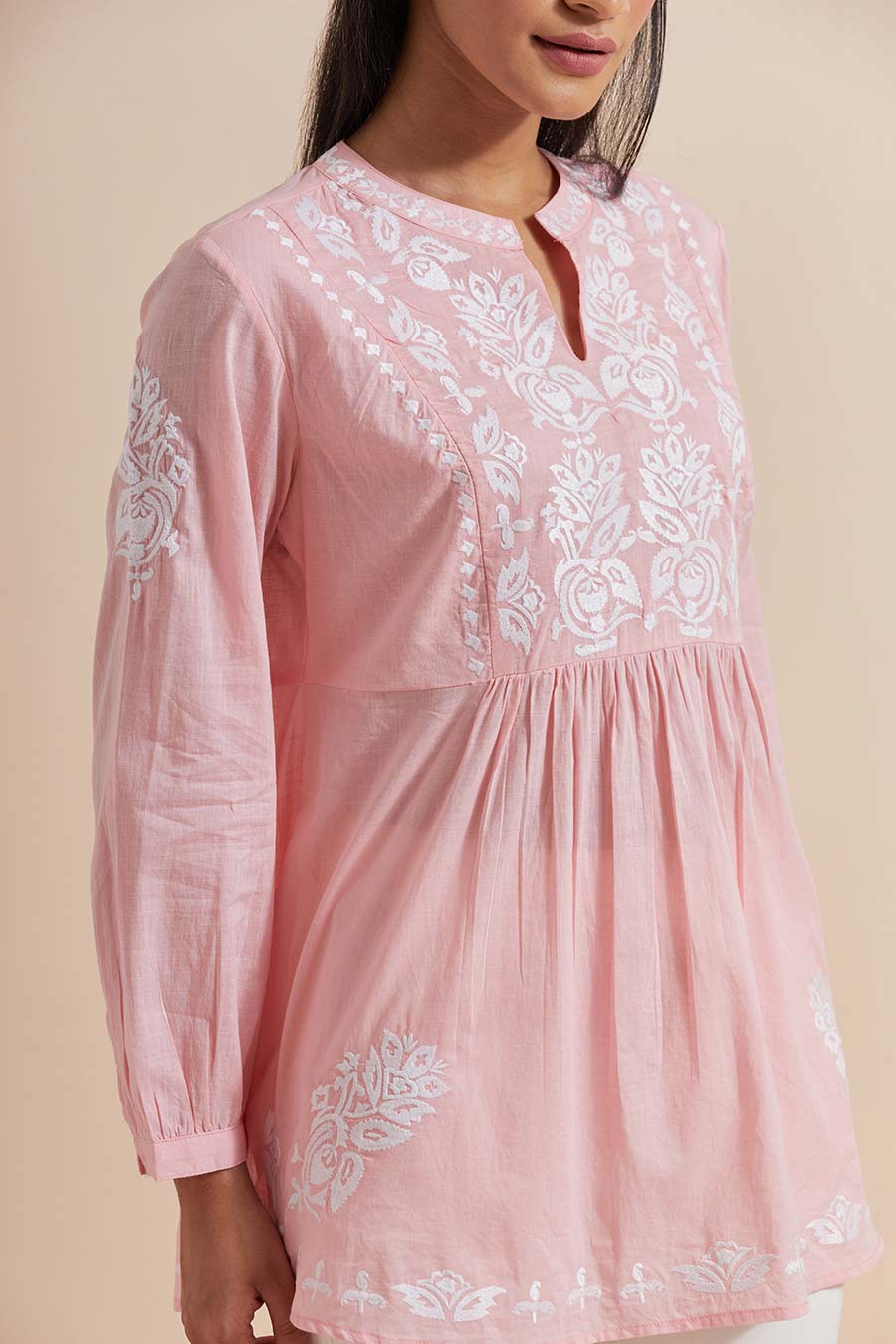 Pink Cotton Embroidered Top