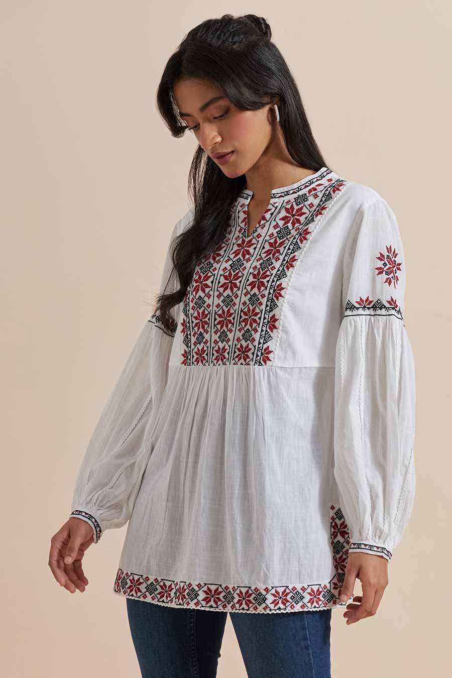 White Cotton Embroidered Top