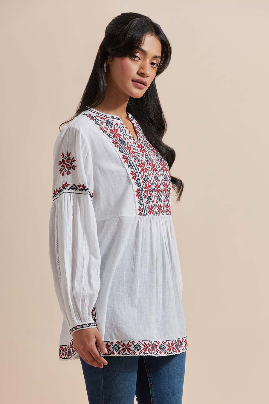 White Cotton Embroidered Top