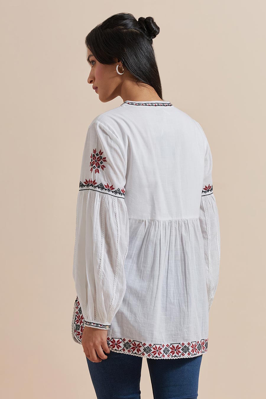 White Cotton Embroidered Top