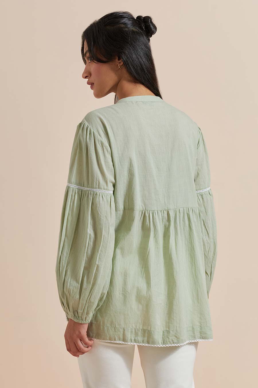 Green Cotton Embroidered Top