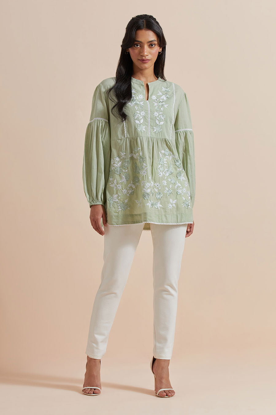 Green Cotton Embroidered Top