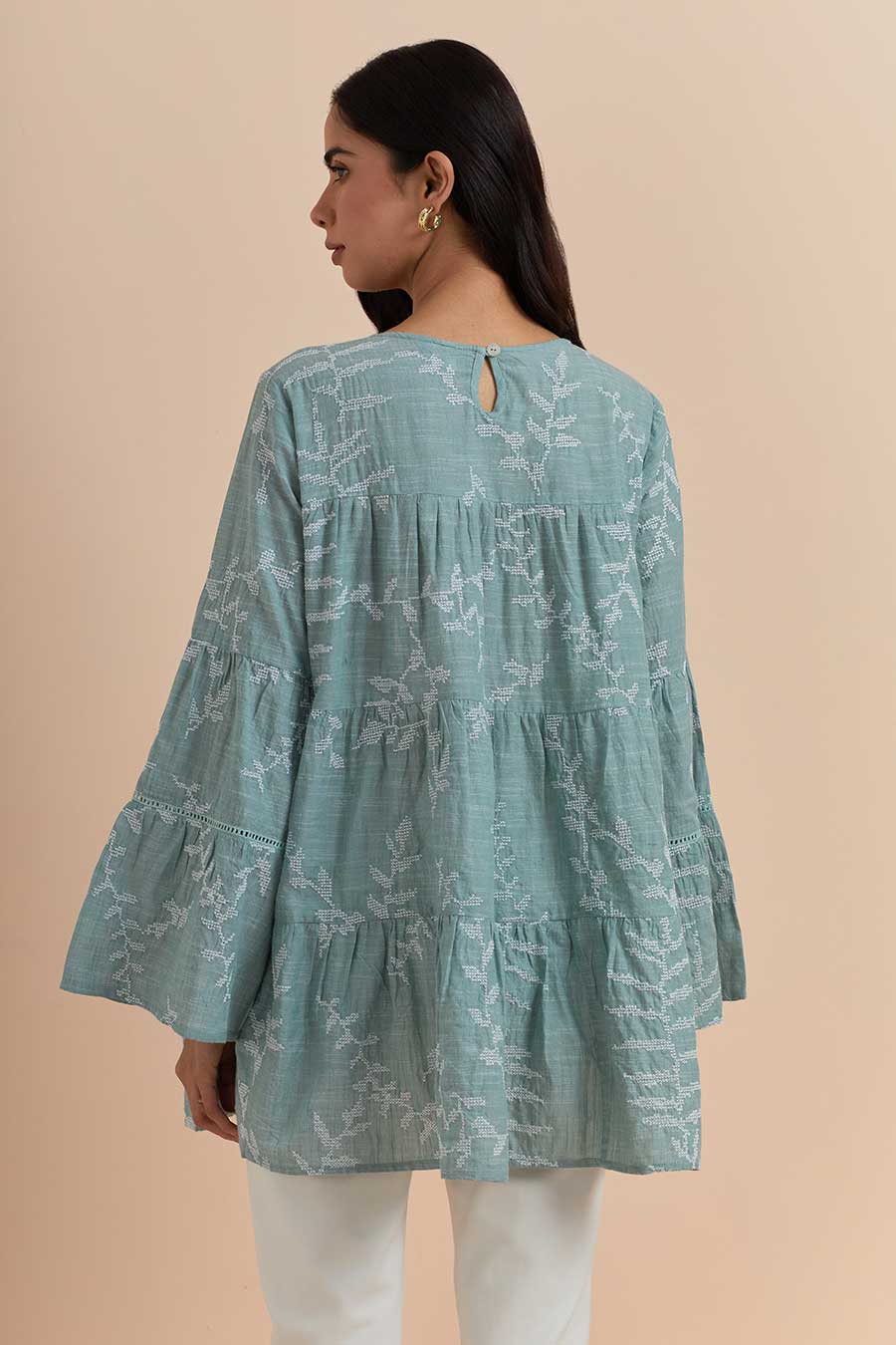 Green Cotton Embroidered Top