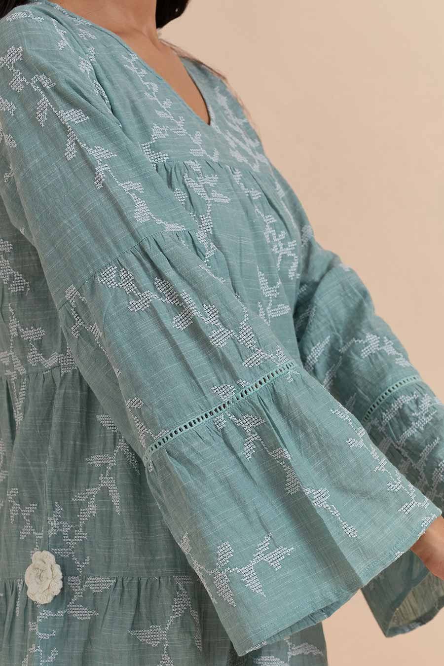 Green Cotton Embroidered Top