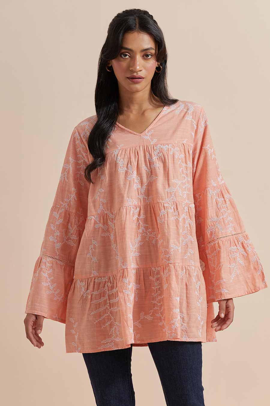 Orange Cotton Embroidered Top