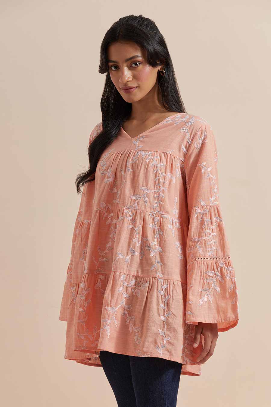 Orange Cotton Embroidered Top