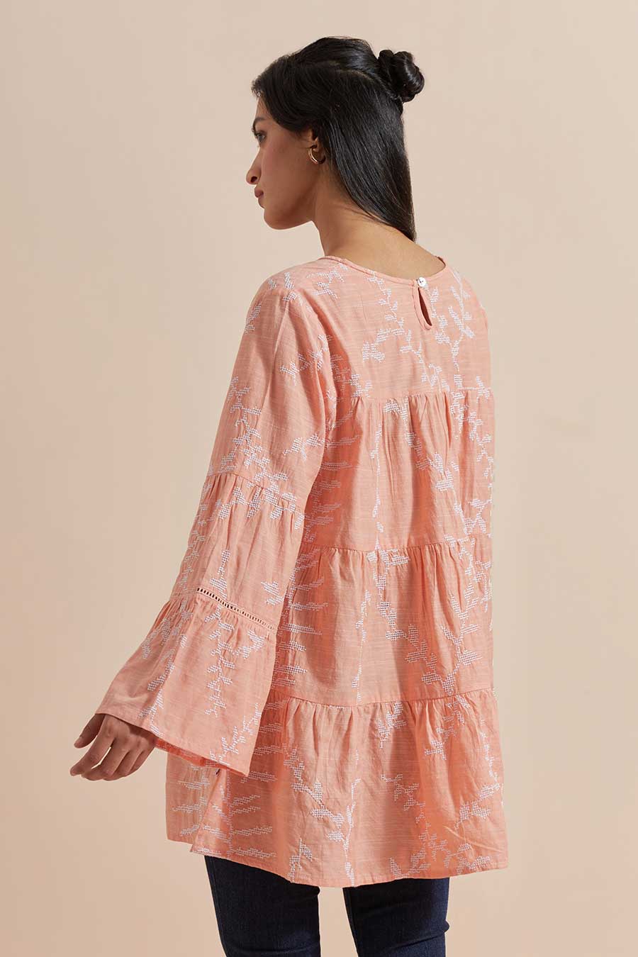 Orange Cotton Embroidered Top