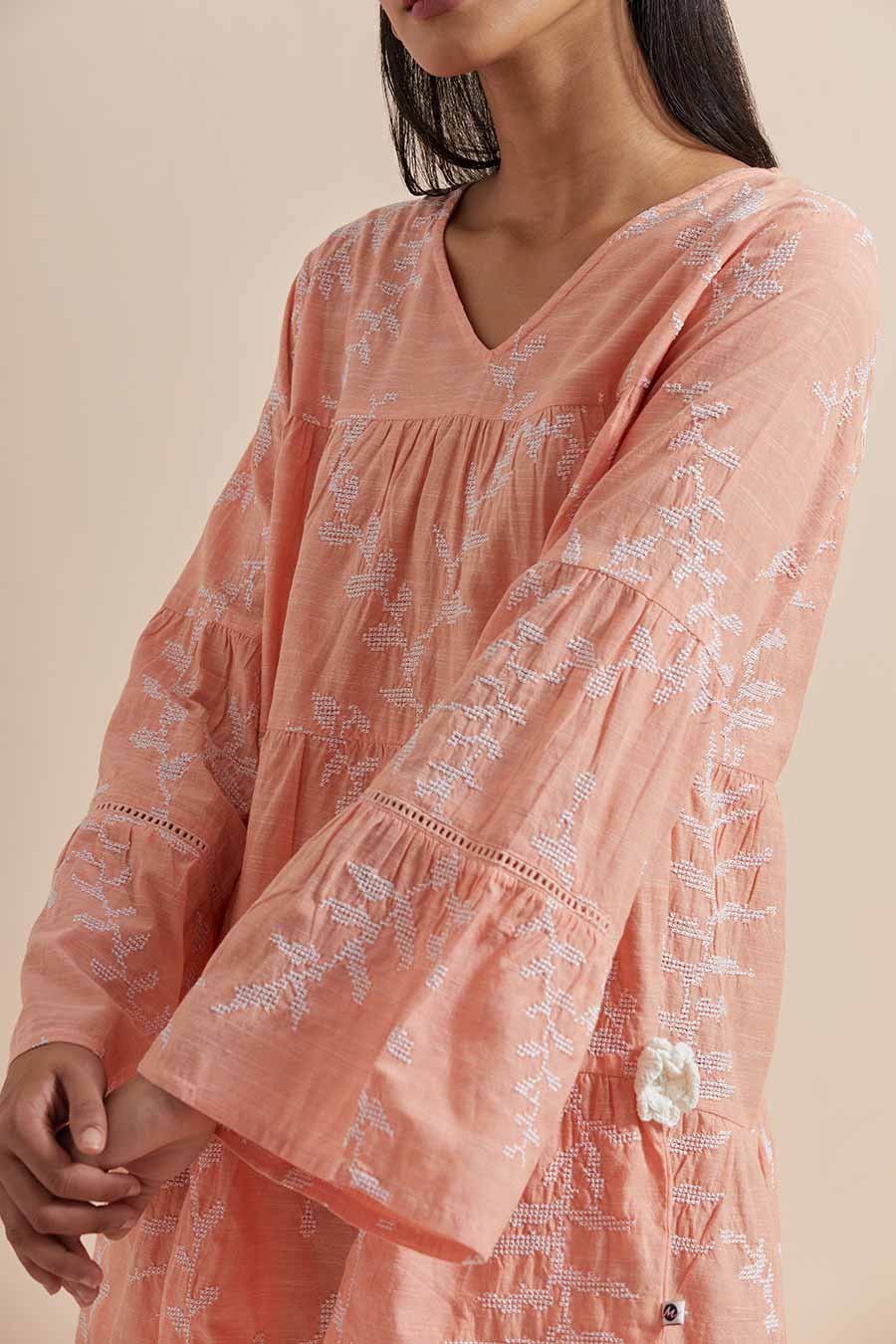 Orange Cotton Embroidered Top