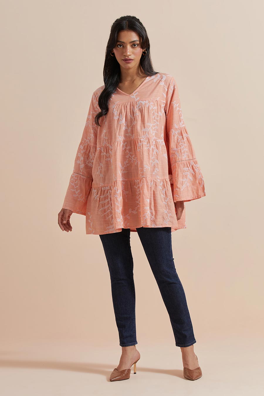 Orange Cotton Embroidered Top