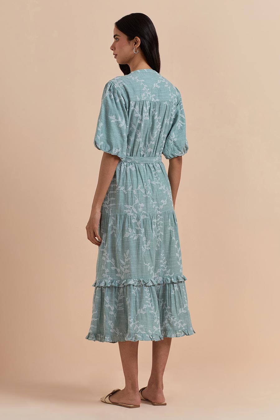 Green Cotton Embroidered Dress
