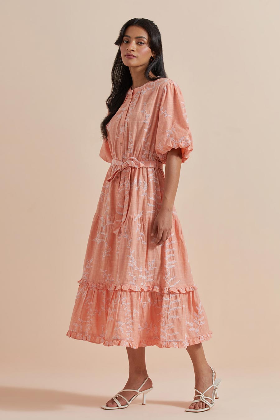 Orange Cotton Embroidered Dress