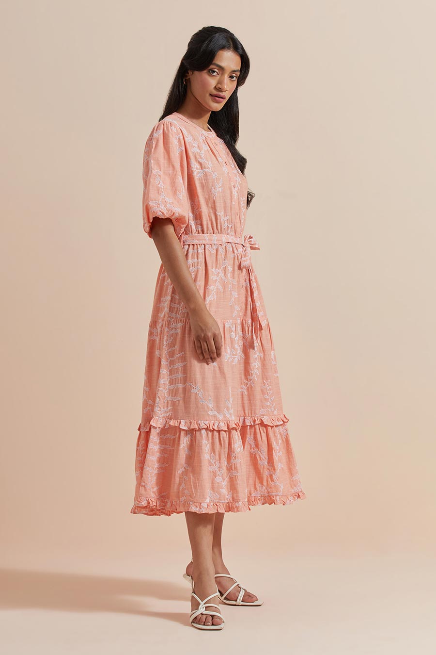 Orange Cotton Embroidered Dress
