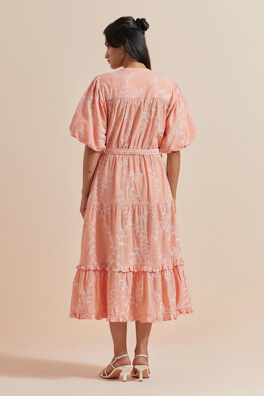 Orange Cotton Embroidered Dress