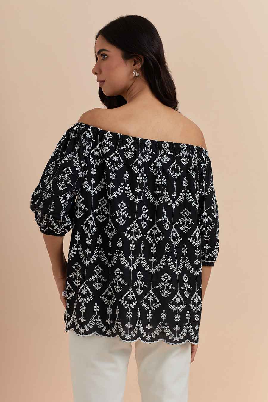 Black Off-Shoulder Embroidered Top