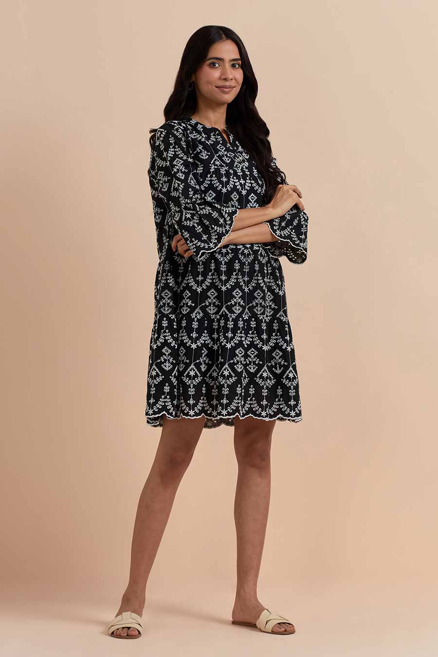 Black Cotton Embroidered Dress