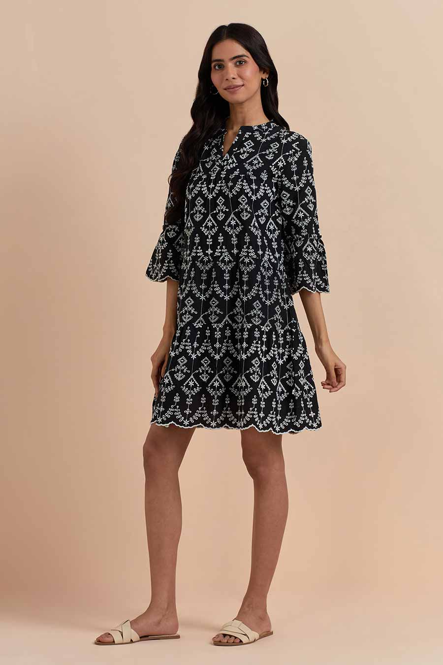 Black Cotton Embroidered Dress