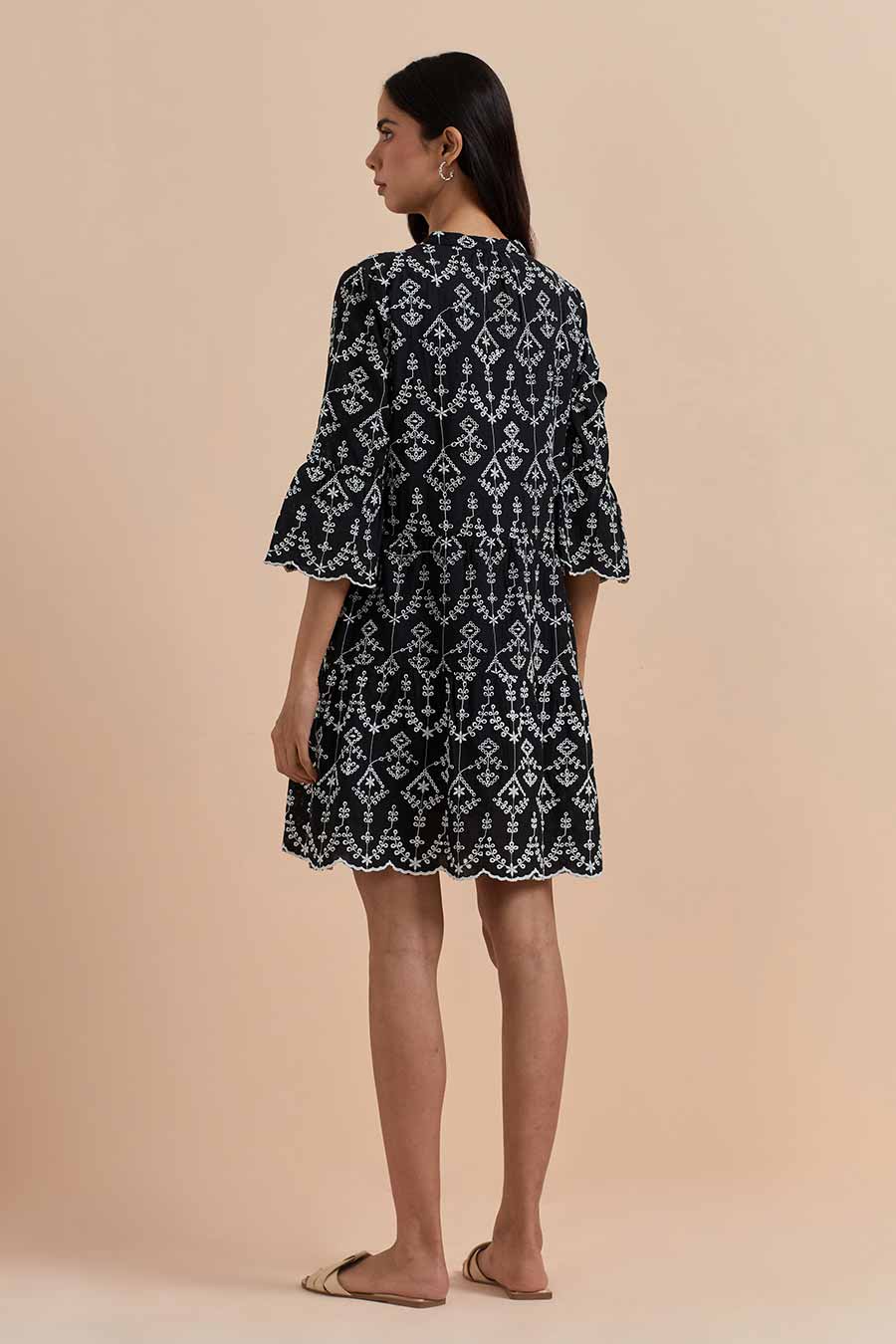 Black Cotton Embroidered Dress