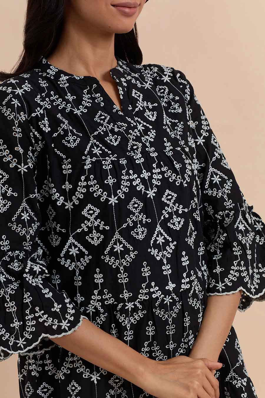 Black Cotton Embroidered Dress