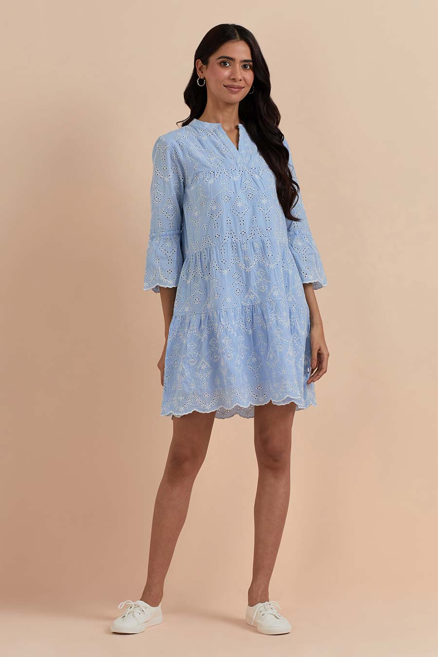 Blue Cotton Embroidered Dress