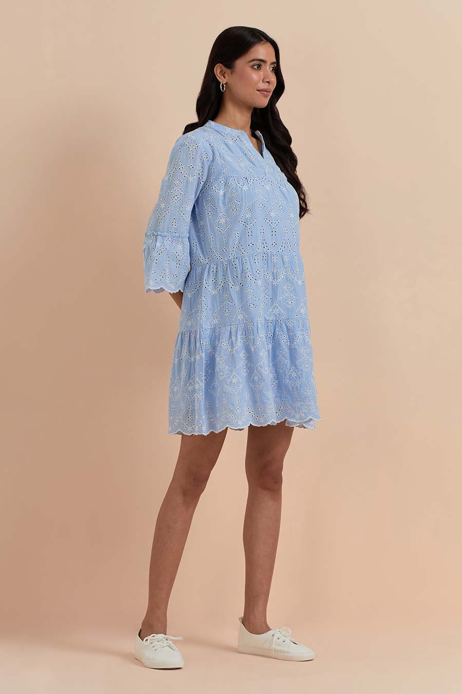 Blue Cotton Embroidered Dress