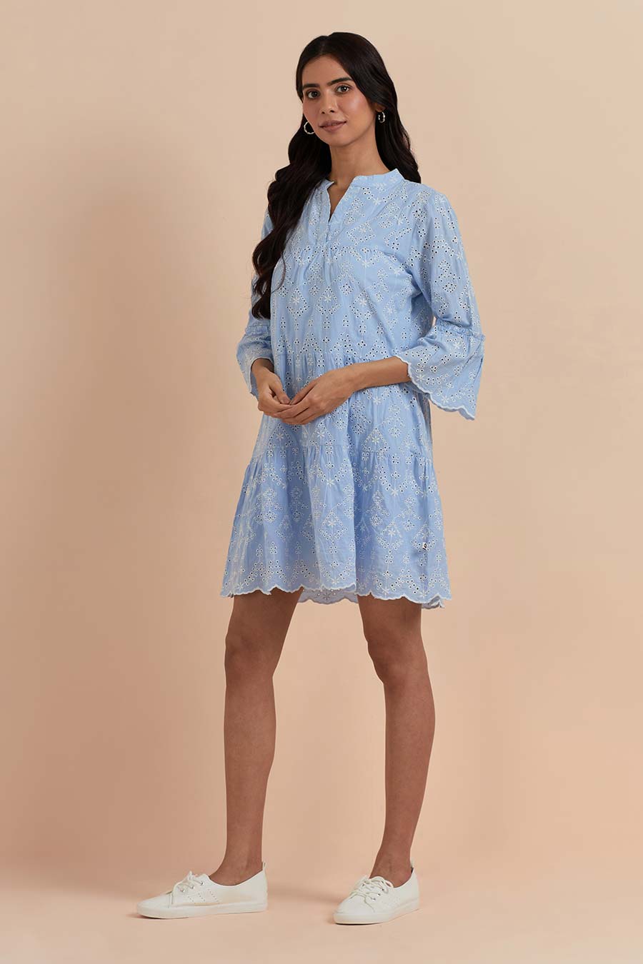 Blue Cotton Embroidered Dress
